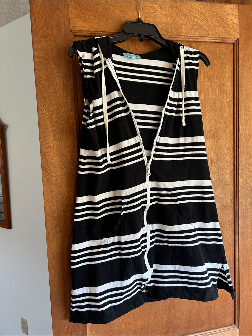 Black & White Striped Hooded Women's Dress Sleeveless